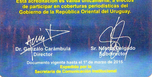 Carnte de Presidencia de Uruguay a nombre de Ruben Suarez